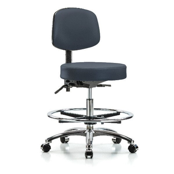 Bench Stool, Med, Vin, Bk, Chrm, Cast, Nav