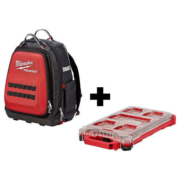 Tool Backpack , 1680D Ballistic Polyester , 48 Pockets, Red/Black ,