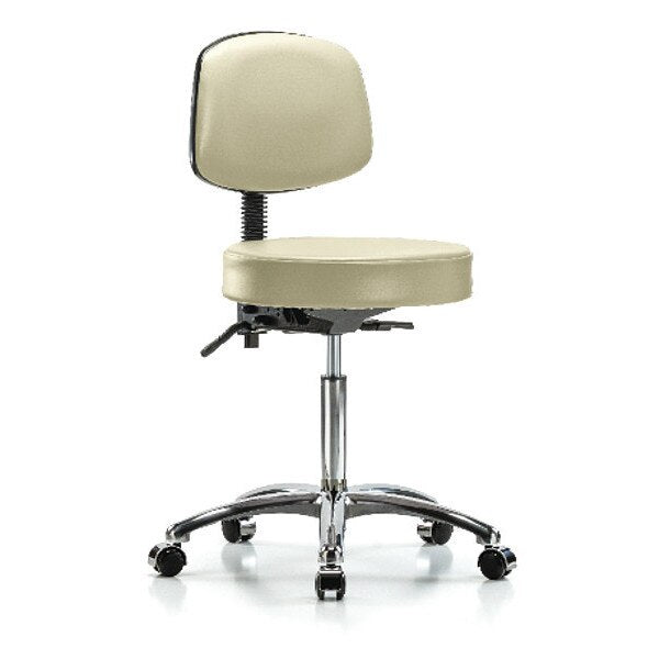 Bench Stool, Med, Vin, Bk Chrome, Cast, Wht