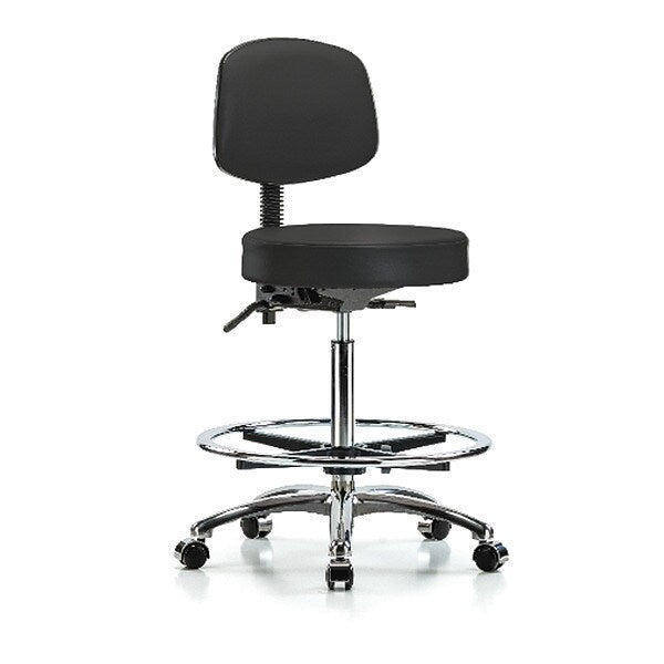 Bench Stool, Hi, Vin, Bk, Chrome, CF, Cast, BLK