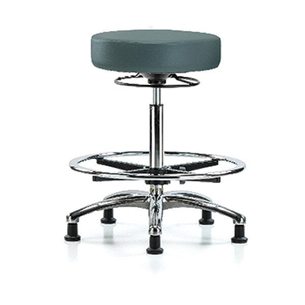 Bench Stool, Hi, Chrm, Vinyl, CF, Glid, Blu