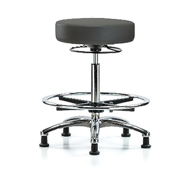 Bench Stool, Hi, Chrm, Vinyl, CF, Glid, Gry
