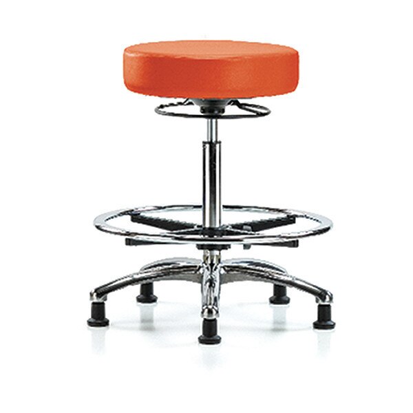 Bench Stool, Hi, Chrm, Vinyl, CF, Glid, Orange