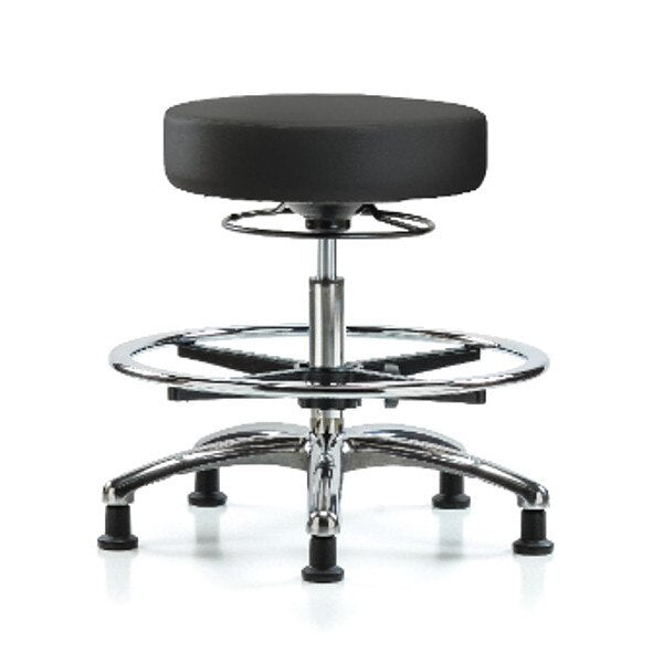 Bench Stool, Med, Vin, Chrm, CF, Glides, BLK