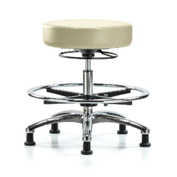 Bench Stool, Med, Vin, Chrm, CF, Glides, Wht