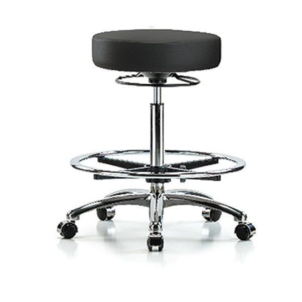 Bench Stool, Hi, Chrm, Vin, CF, Castrs, BLK