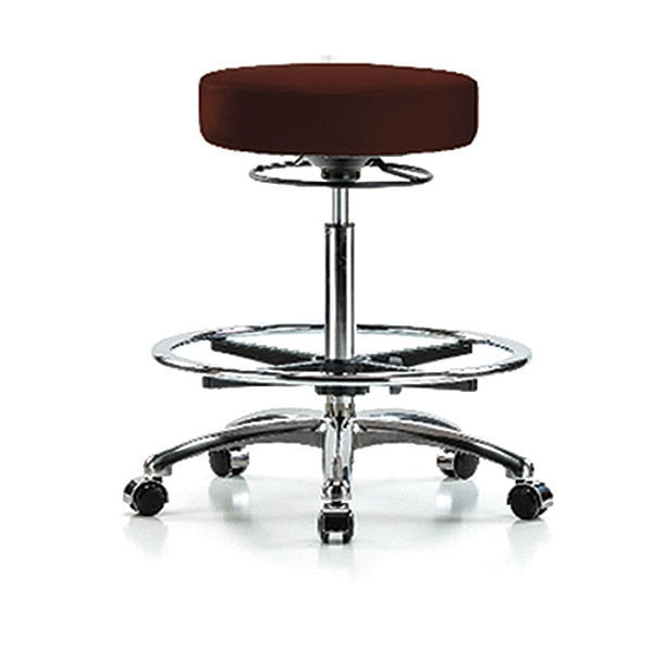 Bench Stool, Hi, Chrm, Vin, CF, Castrs, Burg