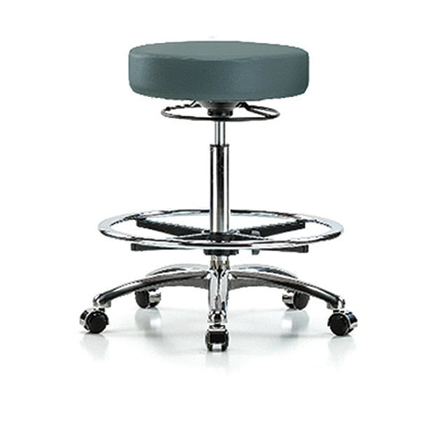 Bench Stool, Hi, Chrm, Vin, CF, Castrs, Blu