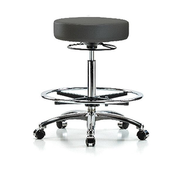 Bench Stool, Hi, Chrm, Vin, CF, Castrs, Gry