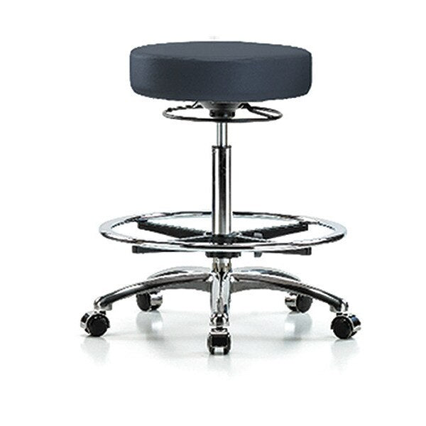 Bench Stool, Hi, Chrm, Vin, CF, Castrs, Nav