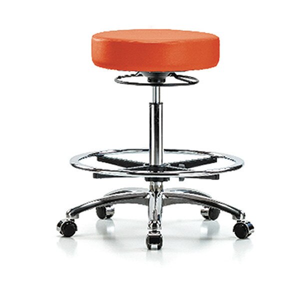 Bench Stool, Hi, Chrm, Vin, CF, Castrs, Orange