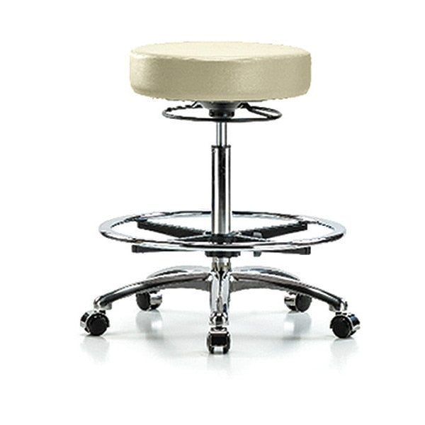 Bench Stool, Hi, Chrm, Vin, CF, Castrs, Wht