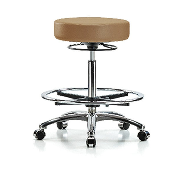 Bench Stool, Hi, Chrm, Vin, CF, Castrs, Taupe