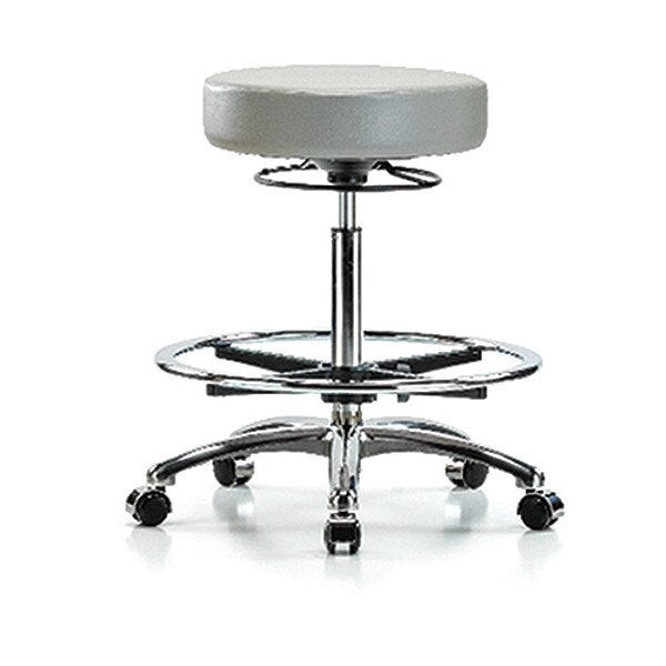 Bench Stool, Hi, Chrm, Vin, CF, Castrs, Dov