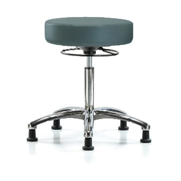 Bench Stool, Med, Chrom, Vinyl, Glides, Blu