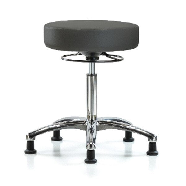 Bench Stool, Med, Chrom, Vinyl, Glides, Gry