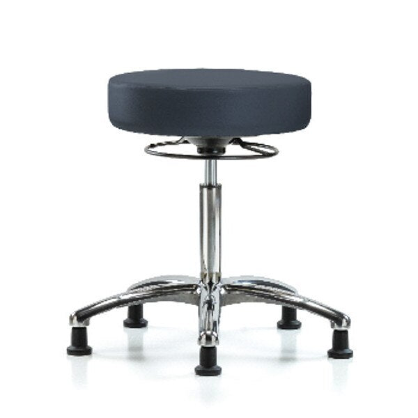 Bench Stool, Med, Chrom, Vinyl, Glides, Nav