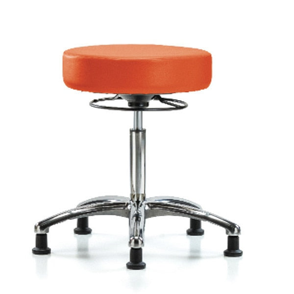 Bench Stool, Med, Chrom, Vinyl, Glides, Org