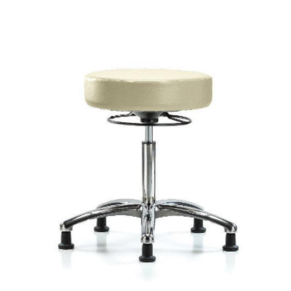 Bench Stool, Med, Chrom, Vinyl, Glides, Wht