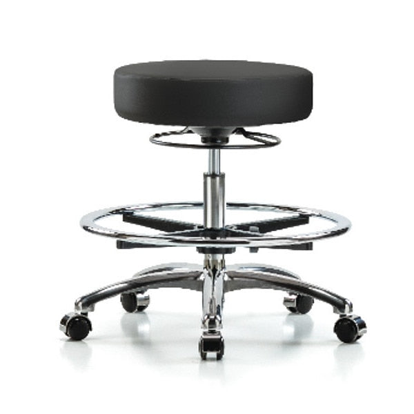 Bench Stool, Med, Vinyl, Chrm, CF, Cstrs, BLK