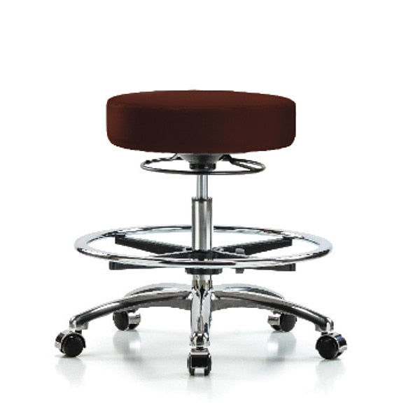 Bench Stool, Med, Vinyl, Chrm, CF, Cstrs, Burg