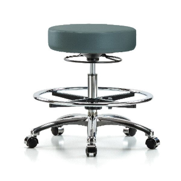 Bench Stool, Med, Vinyl, Chrm, CF, Cstrs, Blu