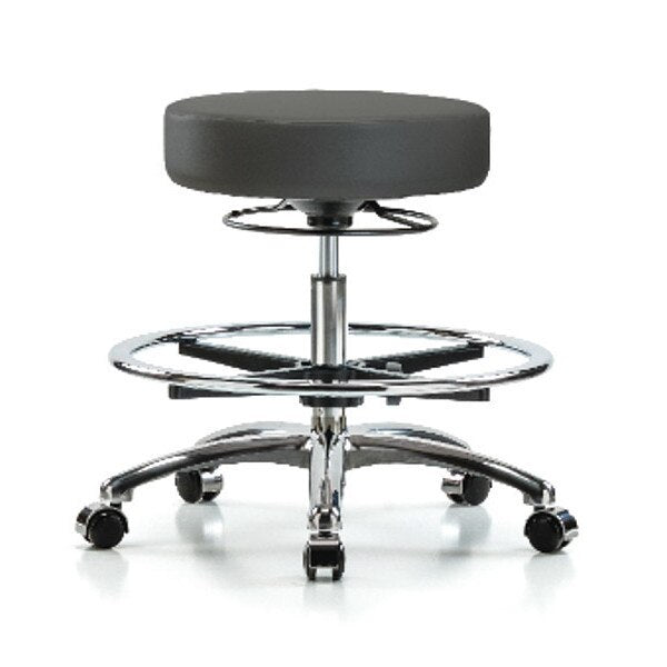 Bench Stool, Med, Vinyl, Chrm, CF, Cstrs, Gry