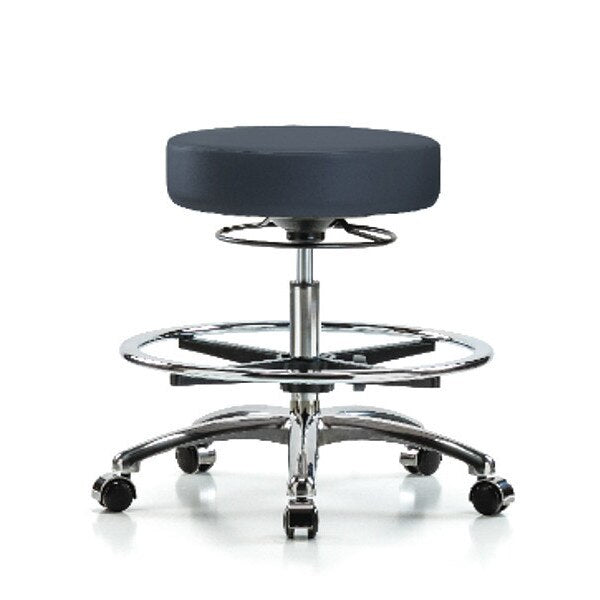 Bench Stool, Med, Vinyl, Chrm, CF, Cstrs, Nav