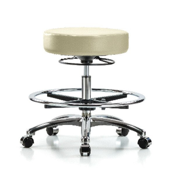 Bench Stool, Med, Vinyl, Chrm, CF, Cstrs, Wht