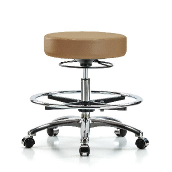 Bench Stool, Med, Vinl, Chrm, CF, Cstrs, Taupe