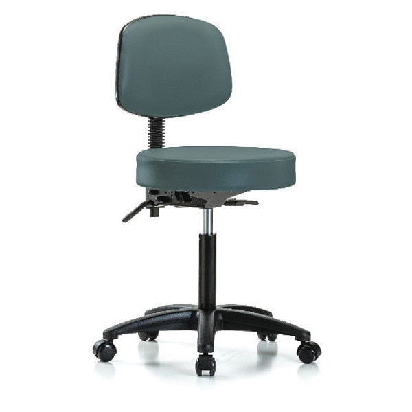 Bench Stool, Med, Vinyl, Bk, Casters, Blu