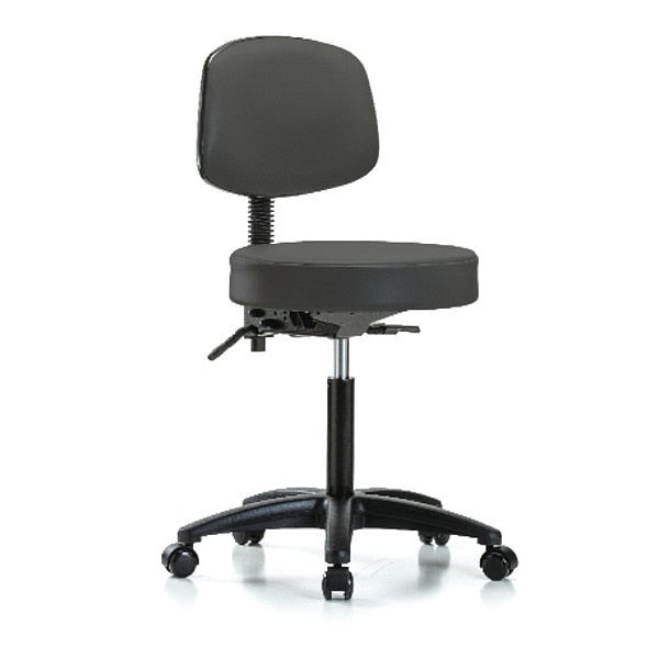 Bench Stool, Med, Vinyl, Bk, Casters, Gry