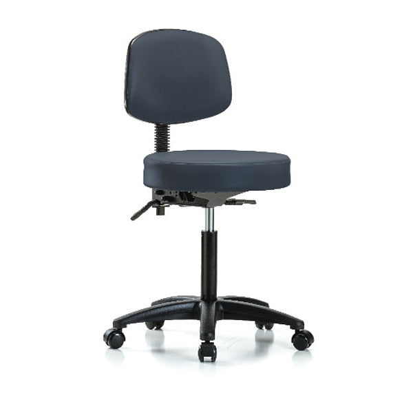 Bench Stool, Med, Vinyl, Bk, Casters, Nav