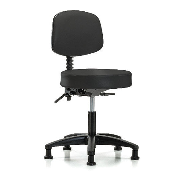 Desk Stool, Vinyl, Bk, Glides, BLK