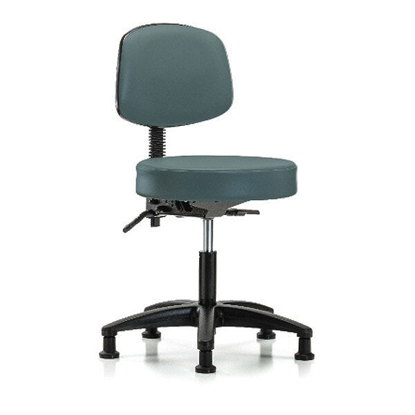 Desk Stool, Vinyl, Bk, Glides, Blu