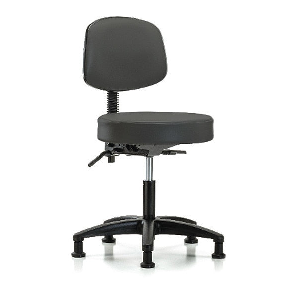 Desk Stool, Vinyl, Bk, Tilt, Glides, Gry