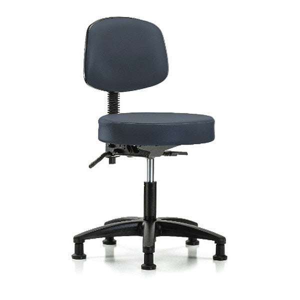 Desk Stool, Vinyl, Bk, Glides, Nav