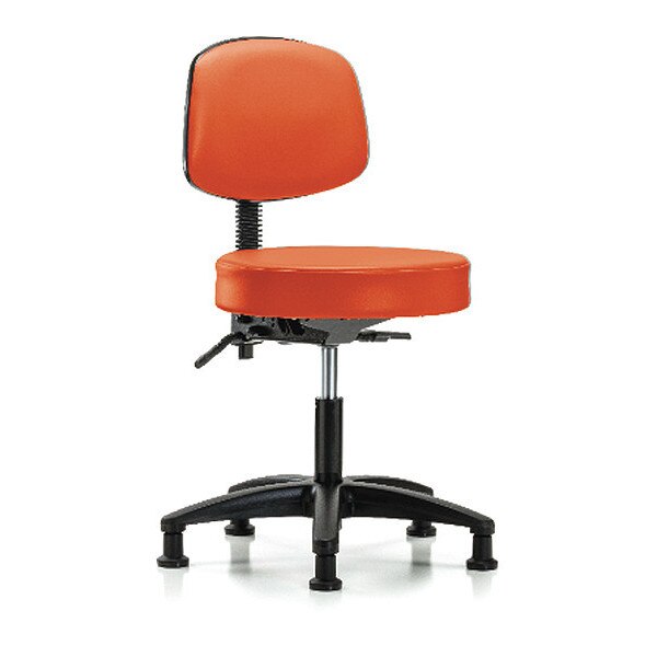 Desk Stool, Vinyl, Bk, Tilt, Glides, Orange