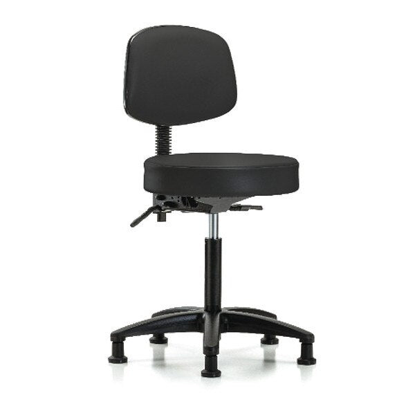 Bench Stool, Med, Vinyl, Bk, Glides, BLK