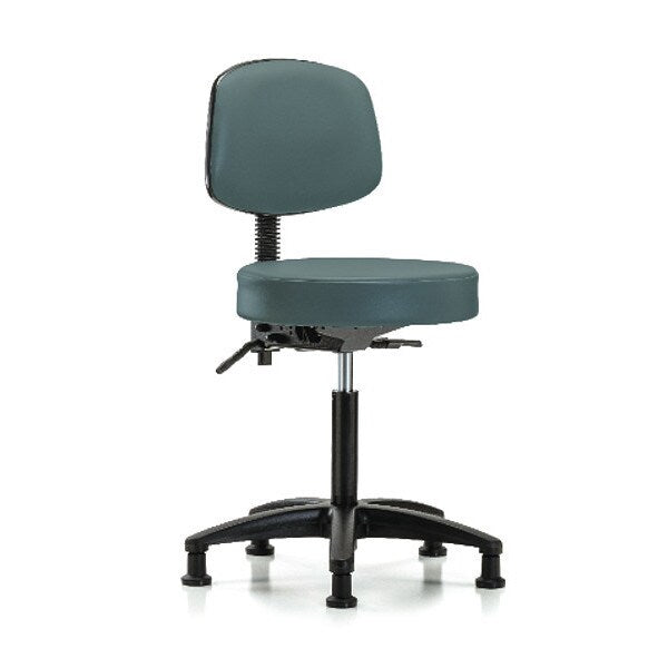 Bench Stool, Med, Vinyl, Bk, Glides, Blu