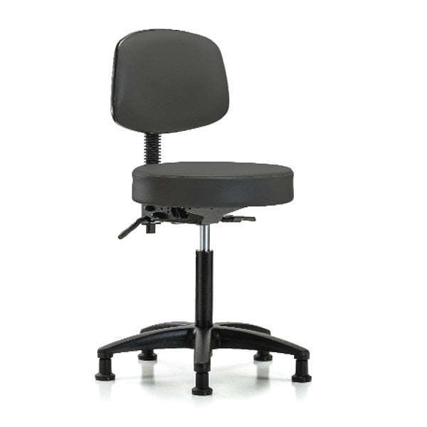 Bench Stool, Med, Vinyl, Bk, Glides, Gry