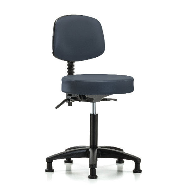 Bench Stool, Med, Vinyl, Bk, Glides, Nav