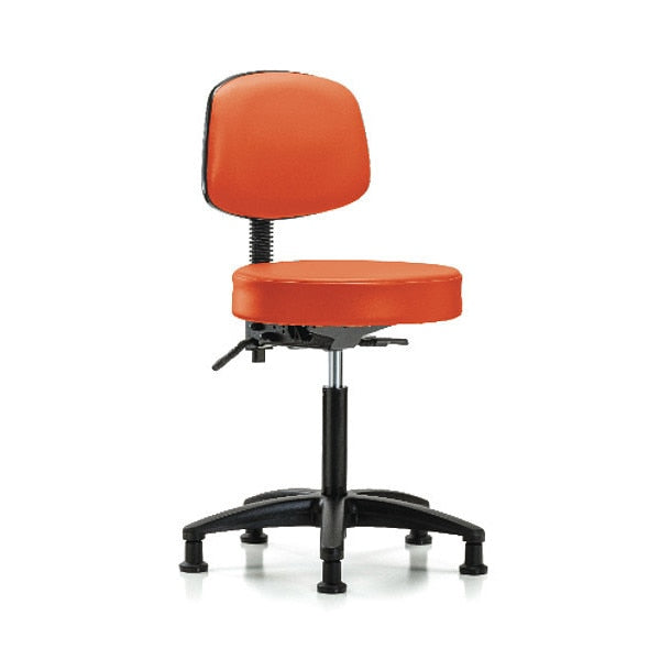 Bench Stool, Med, Vinyl, Bk, Glides, Orange