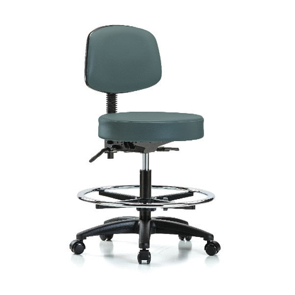 Bench Stool, Med, Vinyl, Bk, CF, Casters, Blu