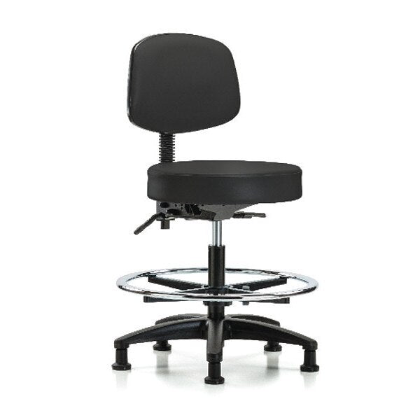 Bench Stool, Med, Vinyl, Bk, CF, Glides, BLK