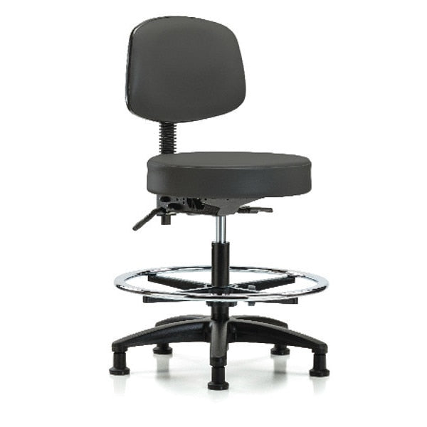 Bench Stool, Med, Vinyl, Bk, CF, Glides, Gry