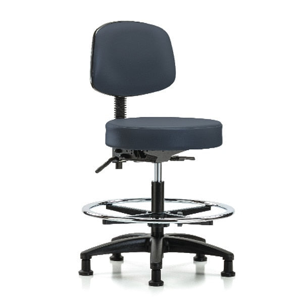 Bench Stool, Med, Vinyl, Bk, CF, Glides, Nav