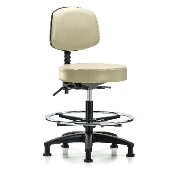 Bench Stool, Med, Vinyl, Bk, CF, Glides, Wht