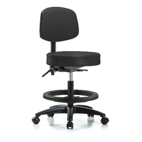 Bench Stool, Med, Vin, Bk, BF, Casters, BLK