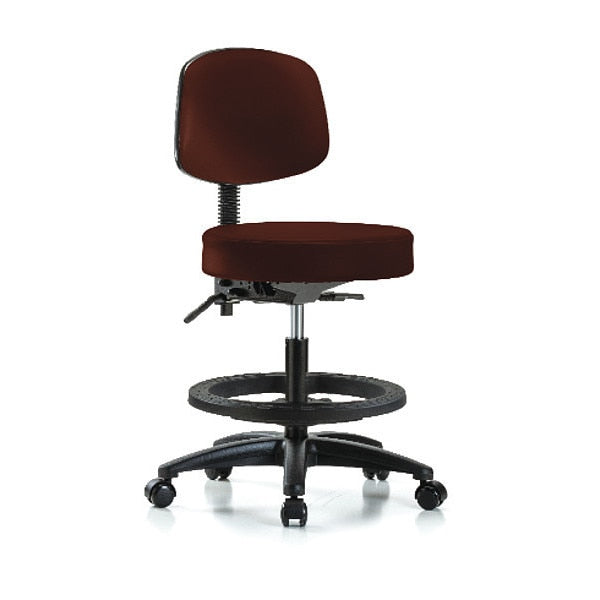 Bench Stool, Med, Vin, Bk, BF, Cast, Burg, Caster Type: Rolling